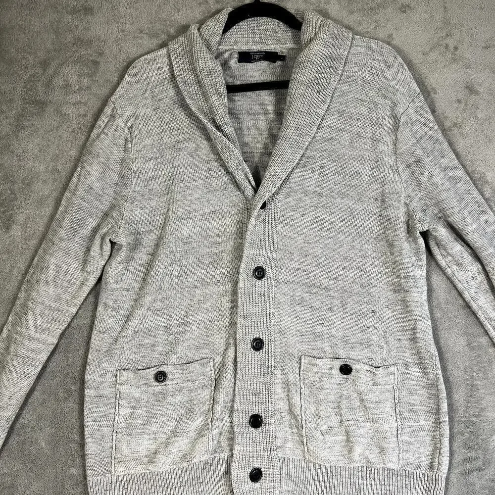 J Crew‎ Cardigan Mens L Gray Knit Lambswool Shawl Neck Sweater Grandpa Basic